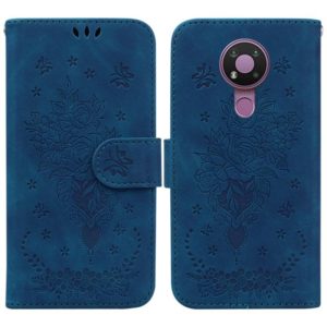 For Nokia 3.4 Butterfly Rose Embossed Leather Phone Case(Blue) (OEM)