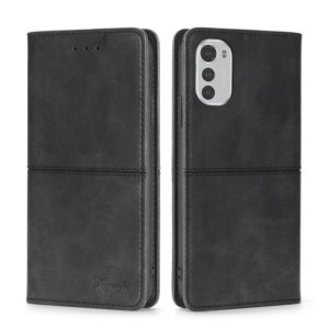 For Motorola Moto E32 4G Cow Texture Magnetic Horizontal Flip Leather Phone Case(Black) (OEM)