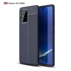 For Galaxy A91 / M80s Litchi Texture TPU Shockproof Case(Navy Blue) (OEM)