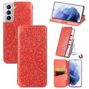 For Samsung Galaxy S21+ 5G Blooming Mandala Embossed Pattern Magnetic Horizontal Flip Leather Case with Holder & Card Slots & Wallet(Red) (OEM)