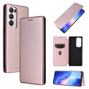 For OPPO Reno5 Pro+ Carbon Fiber Texture Horizontal Flip TPU + PC + PU Leather Case with Card Slot(Pink) (OEM)