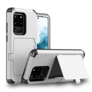 For Samsung Galaxy S20+ Dustproof Pressure-proof Shockproof PC + TPU Case with Card Slot & Mirror(White) (OEM)