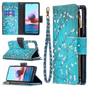 For Xiaomi Redmi Note 10 4G Colored Drawing Pattern Zipper Horizontal Flip Leather Case with Holder & Card Slots & Wallet(Plum Blossom) (OEM)