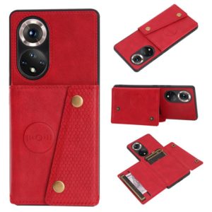 For Honor 50 Pro Double Buckle PU + TPU Shockproof Magnetic Case with Card Slots & Holder(Red) (OEM)