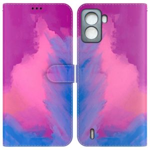 For Tecno Pop 6 No Fingerprints Watercolor Pattern Horizontal Flip Leather Phone Case(Purple Red) (OEM)