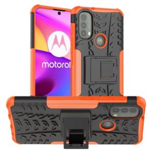 For Motorola Moto E40 Tire Texture TPU + PC Phone Case with Holder(Orange) (OEM)