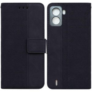For Tecno Pop 6 No Fingerprints Geometric Embossed Leather Phone Case(Black) (OEM)