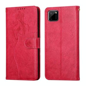 For OPPO Realme C11 Beauty Girl Embossing Pattern Horizontal Flip Leather Case with Holder & Card Slot & Wallet & Photo Frame(Red) (OEM)