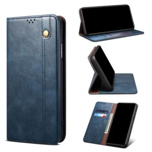 For Google Pixel 6 Pro Simple Wax Crazy Horse Texture Leather Phone Case with Card Slots & Wallet(Navy Blue) (OEM)
