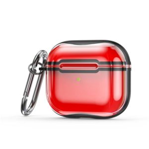 Electroplating Frame + Transparent TPU Earphone Protective Case with Hook For AirPods 3(Transparent Red + Black) (OEM)