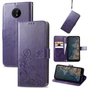 For Nokia C20 Four-leaf Clasp Embossed Leather Case with Lanyard & Card Slot & Wallet & Holder(Purple) (OEM)