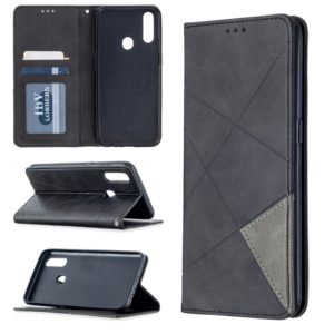 For Oppo A31 (2020) / A81 Rhombus Texture Horizontal Flip Magnetic Leather Case with Holder & Card Slots(Black) (OEM)