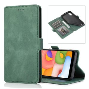 For Samsung Galaxy A01 Retro Magnetic Closing Clasp Horizontal Flip Leather Case with Holder & Card Slots & Photo Frame & Wallet(Dark Green) (OEM)