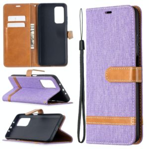 For Xiaomi Mi 10T / 10 Pro 5G Color Matching Denim Texture Leather Case with Holder & Card Slots & Wallet & Lanyard(Purple) (OEM)