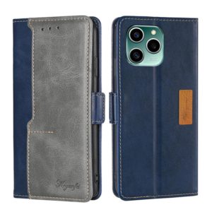 For Honor 60 SE Contrast Color Side Buckle Leather Phone Case(Blue + Grey) (OEM)