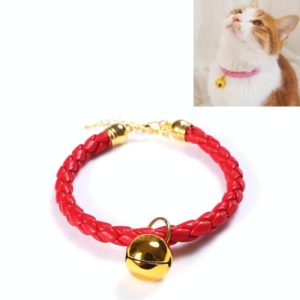 Prepared PU Leather Adjustable Pet Bell Collar Cat Dog Rabbit Simple Collar Necklace, Size:M 25-30cm(Red) (OEM)