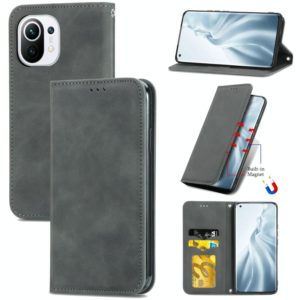 For Xiaomi Mi 11 Retro Skin Feel Business Magnetic Horizontal Flip Leather Case With Holder & Card Slots & Wallet & Photo Frame(Gray) (OEM)