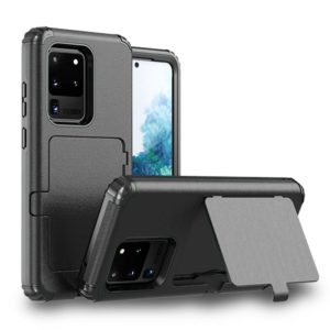 For Samsung Galaxy S20+ Dustproof Pressure-proof Shockproof PC + TPU Case with Card Slot & Mirror(Black) (OEM)