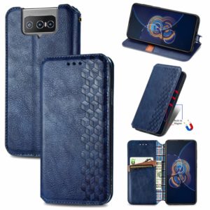 For Asus Zenfone 8 Flip Cubic Grid Pressed Horizontal Flip Magnetic PU Leather Case with Holder & Card Slots & Wallet(Blue) (OEM)