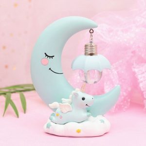 Moon Resin Cartoon Romantic Bedroom Decor Night Lamp Baby Kids Birthday Xmas Gift(Blue) (OEM)