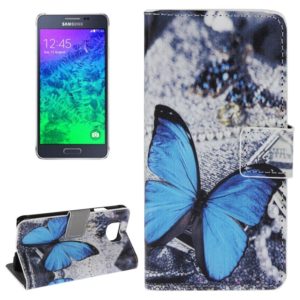 Blue Butterfly Pattern Leather Case with Holder & Card Slots & Wallet for Galaxy Alpha / G850F (OEM)