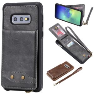 For Galaxy S10e Vertical Flip Shockproof Leather Protective Case with Short Rope, Support Card Slots & Bracket & Photo Holder & Wallet Function(Gray) (OEM)