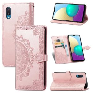 For Samsung Galaxy A02 Mandala Flower Embossed Horizontal Flip Leather Case with Bracket / Card Slot / Wallet / Lanyard(Rose Gold) (OEM)