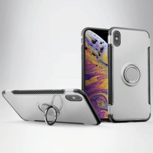 For iPhone XS Max Magnetic 360 Degrees Rotation Ring Armor Protective Case(Silver) (OEM)