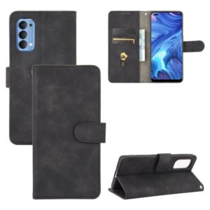 For OPPO Reno4 5G Solid Color Skin Feel Magnetic Buckle Horizontal Flip Calf Texture PU Leather Case with Holder & Card Slots & Wallet(Black) (OEM)