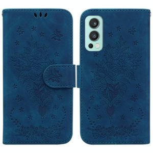 For OnePlus Nord 2 5G Butterfly Rose Embossed Leather Phone Case(Blue) (OEM)