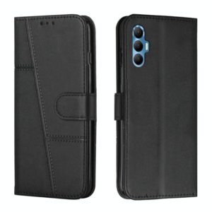 For Tecno Spark 8P Stitching Calf Texture Buckle Leather Phone Case(Black) (OEM)