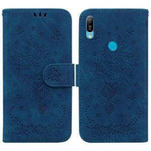 For Huawei Y6 2019 Butterfly Rose Embossed Leather Phone Case(Blue) (OEM)