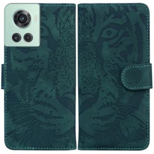 For OnePlus 10R / Ace Tiger Embossing Pattern Horizontal Flip Leather Phone Case(Green) (OEM)