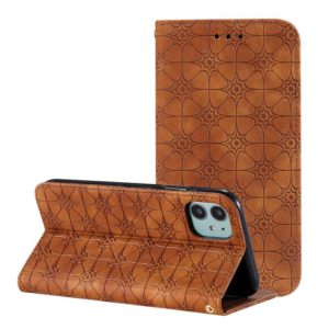 For iPhone 11 Lucky Flowers Embossing Pattern Magnetic Horizontal Flip Leather Case with Holder & Card Slots(Brown) (OEM)