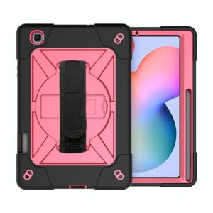 For Samsung Galaxy Tab S6 Lite P610 Contrast Color Robot Shockproof Silicon + PC Protective Case with Holder & Pen Slot(Black Rose) (OEM)