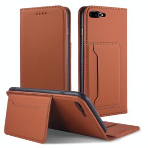 For iPhone 8 Plus / 7 Plus Strong Magnetism Shockproof Horizontal Flip Liquid Feel Leather Case with Holder & Card Slots & Wallet(Brown) (OEM)