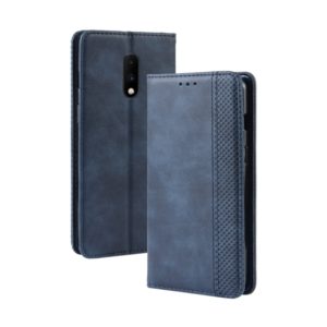 Magnetic Buckle Retro Crazy Horse Texture Horizontal Flip Leather Case for OnePlus 7, with Holder & Card Slots & Photo Frame(Blue) (OEM)