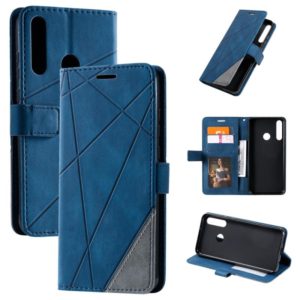 For Huawei Y6p Skin Feel Splicing Horizontal Flip Leather Case with Holder & Card Slots & Wallet & Photo Frame(Blue) (OEM)