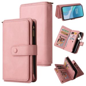 For OnePlus 9 Skin Feel PU + TPU Horizontal Flip Leather Case With Holder & 15 Cards Slot & Wallet & Zipper Pocket & Lanyard(Pink) (OEM)