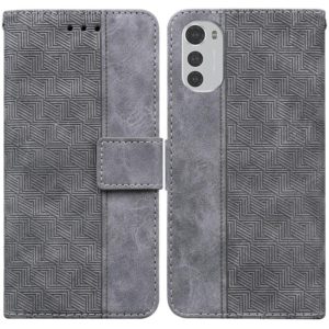 For Motorola Moto E32 Geometric Embossed Leather Phone Case(Grey) (OEM)