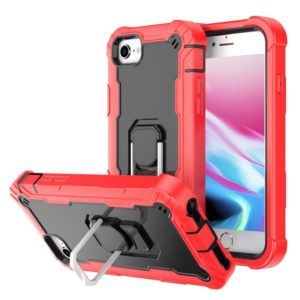 For iPhone SE 2022 / SE 2020 / 8 / 7 PC + Rubber 3-layers Shockproof Protective Case with Rotating Holder(Red + Black) (OEM)