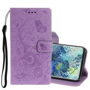For Samsung Galaxy A31 Pressed Printing Butterfly Pattern Horizontal Flip Leather Case with Holder & Card Slots(Purple) (OEM)