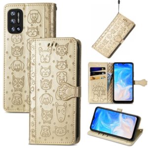For Doogee N40 Pro Cat and Dog Embossed Horizontal Flip Phone Leather Case with Holder & Card Slot & Wallet & Lanyard(Gold) (OEM)