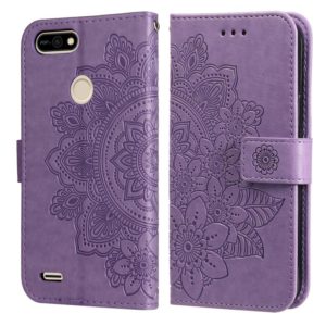 For Tecno Pop 2 F 7-petal Flowers Embossing Pattern Horizontal Flip PU Leather Case with Holder & Card Slots & Wallet & Photo Frame(Light Purple) (OEM)