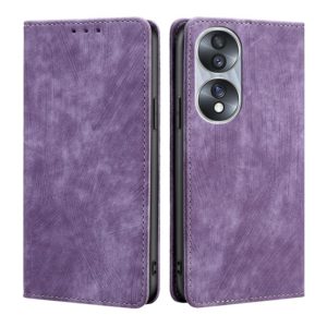 For Honor 70 RFID Anti-theft Brush Magnetic Leather Phone Case(Purple) (OEM)