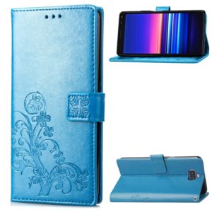 For Sony Xperia 20 Four-leaf Clasp Embossed Buckle Mobile Phone Protection Leather Case with Lanyard & Card Slot & Wallet & Bracket Function(Blue) (OEM)
