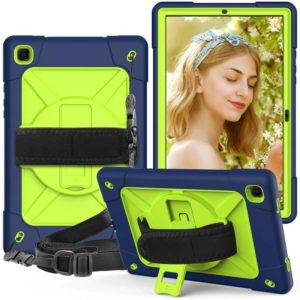 For Samsung Galaxy Tab A7 10.4 (2020) T500 Contrast Color Silicone + PC Combination Case with Holder(Navy Blue + Yellow-green) (OEM)
