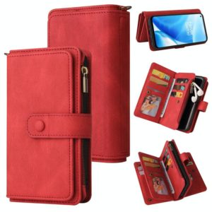 For OnePlus Nord N200 5G Skin Feel PU + TPU Horizontal Flip Leather Case With Holder & 15 Cards Slot & Wallet & Zipper Pocket & Lanyard(Red) (OEM)
