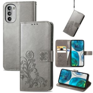 For Motorola Moto G42 Four-leaf Clasp Embossed Buckle Leather Phone Case(Gray) (OEM)