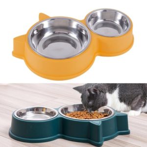 Pet Cat Ears Stainless Steel Double Bowl(Yellow) (OEM)
